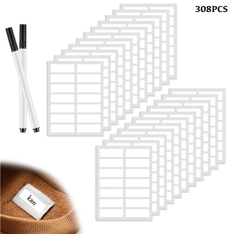 Benaewa Lot de 308 étiquettes autocollantes imperméables pour vêtements avec 2 marqueurs de tissu