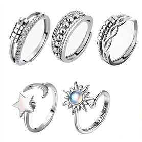 Geaanen 5 Pièces Bague Anti Stress Femme Acier Inoxydable