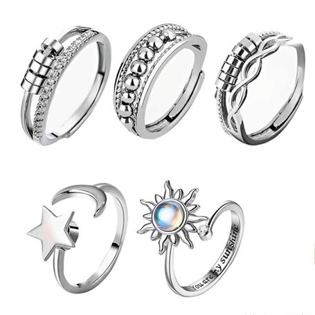 Geaanen 5 Pièces Bague Anti Stress Femme Acier Inoxydable