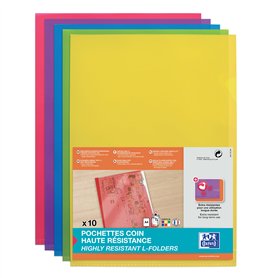 OXFORD Sachet de 10 Pochettes-Coin Haute Résistance A4 PVC Lisse Epaisseur 15/100ème Coloris Assortis