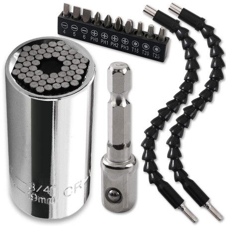 Cozihom Clé à douille universelle 1/4 ''-3/4'' (7-19 mm) avec adaptateur de perceuse électrique pour clé à cliquet