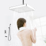 Pomme de Douche Lumineuse Led 7 Couleurs Changeantes Pluie Carré Douchette Salle de Bain en Acier Chromé 20x20cm