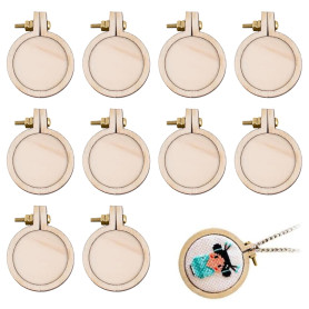 Mini Cadre À Broder en Bois 10 Pièces Bois Cadre Tambour Broderie Petits Cerceaux Ronds Réglables pour Point de Croix Pendentif