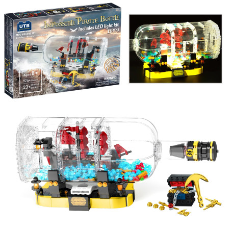 Bateau Pirate en Bouteille avec lumière LED Jeux de Construction pour Adultes