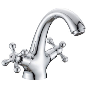 Mitigeur de lavabo monobloc traditionnel victorien vintage chromé double poignée en croix