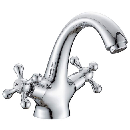 Mitigeur de lavabo monobloc traditionnel victorien vintage chromé double poignée en croix