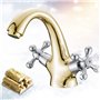 Mitigeur de lavabo monobloc traditionnel victorien vintage chromé double poignée en croix