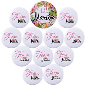 Kit de Accessoire de Mariage 1pcs Badge “La mariée” + 11pcs Badges d’Amis “Team mariée” en Plastique et Fer Bridal de Mariée Bro