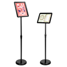 QWORK® DIN A4 Porte-Affiche en Aluminium - Cadre Clic-Clac Rotatif à 360° - Coin Sûr - Hauteur Réglable 75~120cm (Noir