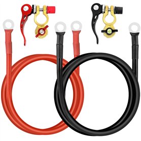 QWORK® Câble de Batterie de 1 mètre Rouge et Noir 3AWG 25mm² avec fiches de bornes de Batterie - 12V-24V Max.125A - pour Voiture