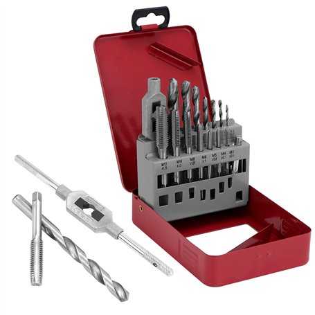QWORK® 16 pièces jeu de tarauds et forets professionnels