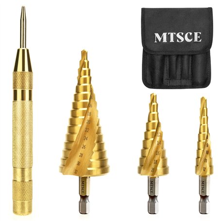 MTSCE 4PCS HSS Foret Etage avec Poinçon de Centre Automatique