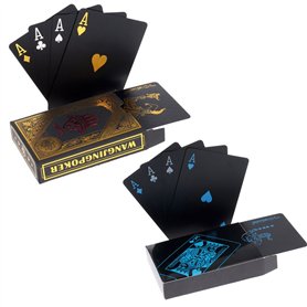 2 x Cartes de Poker en Plastique Professionnelles imperméables Noir Playing Cards Plastique PVC Cartes Texas Hold'em Poker Carte