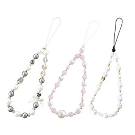KBRPEY 3 Pièces Cordon Telephone Portable avec des Perles en Acrylique Rondes et en Forme de Nœud Bijoux de Telephone Petits Pen