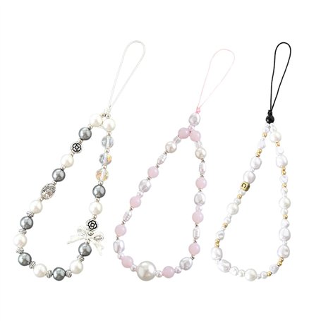 KBRPEY 3 Pièces Cordon Telephone Portable avec des Perles en Acrylique Rondes et en Forme de Nœud Bijoux de Telephone Petits Pen