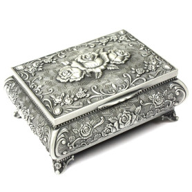 HS Boîte à Bijoux Ancienne Argent - Boite Vintage en Métal Style Floral pour Colliers & Bagues - Coffret de Rangement a Bijoux D