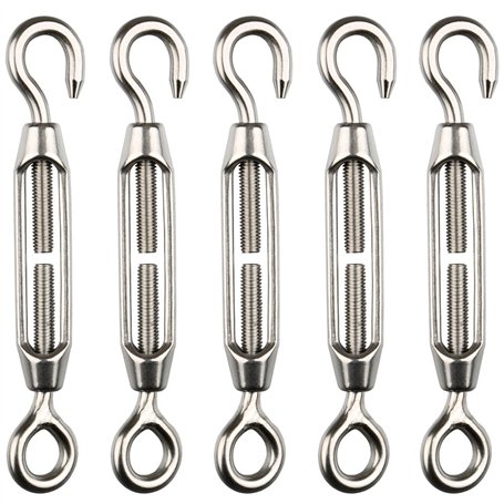H&S Ridoir Robuste pour Câble & Fil - 5pcs - Tendeur en Acier Inoxydable M4 & Lot de Tendeurs à Oeil en Inox pour Cable