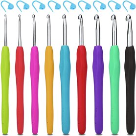 H&S Set Crochet Tricot - 9pcs - Kit Crochets en avec Poignée Douce en Caoutchouc - 12 Marquages de Points de Verrouillage - Aigu