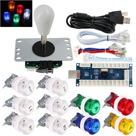 SJ@JX Arcade Game Stick DIY Kit Buttons with Logo LED 8 Way Joystick USB Encoder Cable Controller for PC MAME Raspberry Pi Color