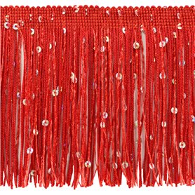 DecoPro Frange à sequins CFS04 de 10 cm - Couleur : rouge - 06 - Vendu au mètre (91 cm)
