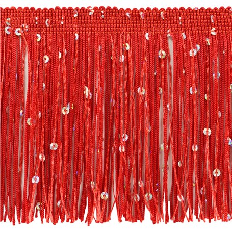 DecoPro Frange à sequins CFS04 de 10 cm - Couleur : rouge - 06 - Vendu au mètre (91 cm)