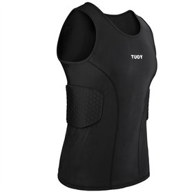 TUOYR Maillot de compression rembourré pour homme - Protection de poitrine - Protection des côtes - Protection du cœur - Pour ru