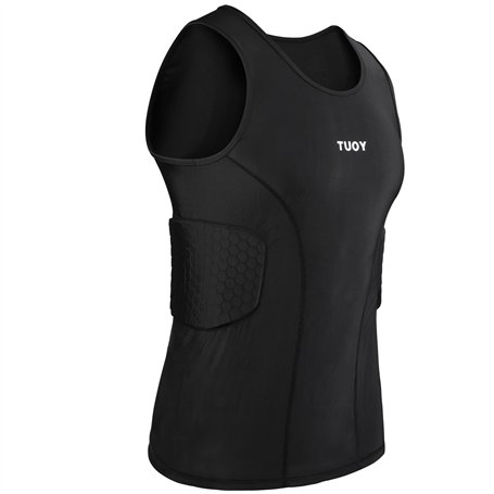 TUOYR Maillot de compression rembourré pour homme - Protection de poitrine - Protection des côtes - Protection du cœur - Pour ru