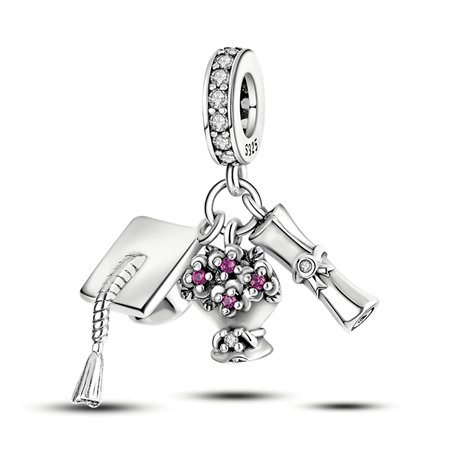 MariaFonte Charm Nouveau 2025 Compatible Toutes Marques Pendentif Graduation Diplôme Fleurs Parchemin Anniversaire Breloque Orig