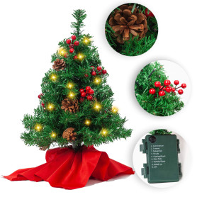 JOYIN Joiedomi - Mini Sapin de Table Préimprimé de 20 po avec Feuilles de Houx et Pommes de Pin et Lampes à Del Blanches et Chau