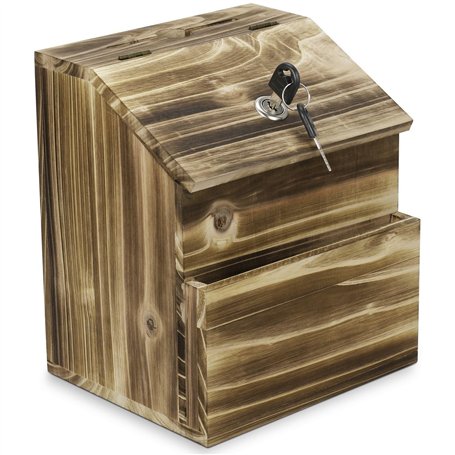 Flexzion Boîte à suggestions verrouillable en bois avec couvercle à serrure à clé