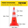VEVOR Cône Signalisation Réfléchissant 73 cm, Plot de Chantier en PVC, Cône de Sécurité avec Base Lestée et Anneau Portatif pour