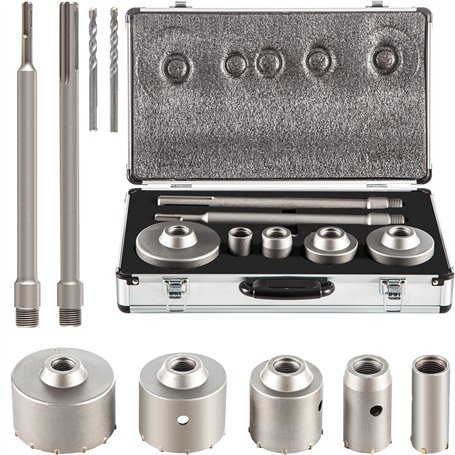 VEVOR Scie Cloche 5PCS Coffret de Scie Trépan 30mm 40mm 65mm 80mm 100mm Trépan Béton en Acier Carbone 2 Mèches 2 Bielles SDS PLU