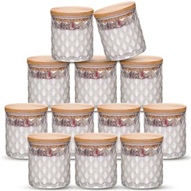 NiHome Lot de 12 bocaux en verre gaufré avec couvercles en bambou pour la fabrication de bougies votives