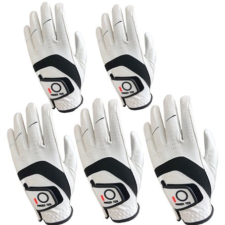 FINGER TEN Lot de 5 gants de golf pour homme main gauche en cuir cabretta résistant aux intempéries doux - Gants de golf pour ho