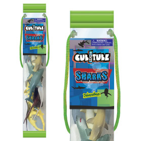 Cubitube - Requin de Deluxebase. Collection de 11 pièces de Petites Figurines de Requins et d'accessoires de Jeu. Tube de Rangem