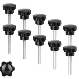 Vegena Lot de 10 Vis à Étoile M8 x 50 mm - Filetage - Bouton de Serrage - Écrou Étoile - Noir - Vis Moletées Avec Poignée pour M