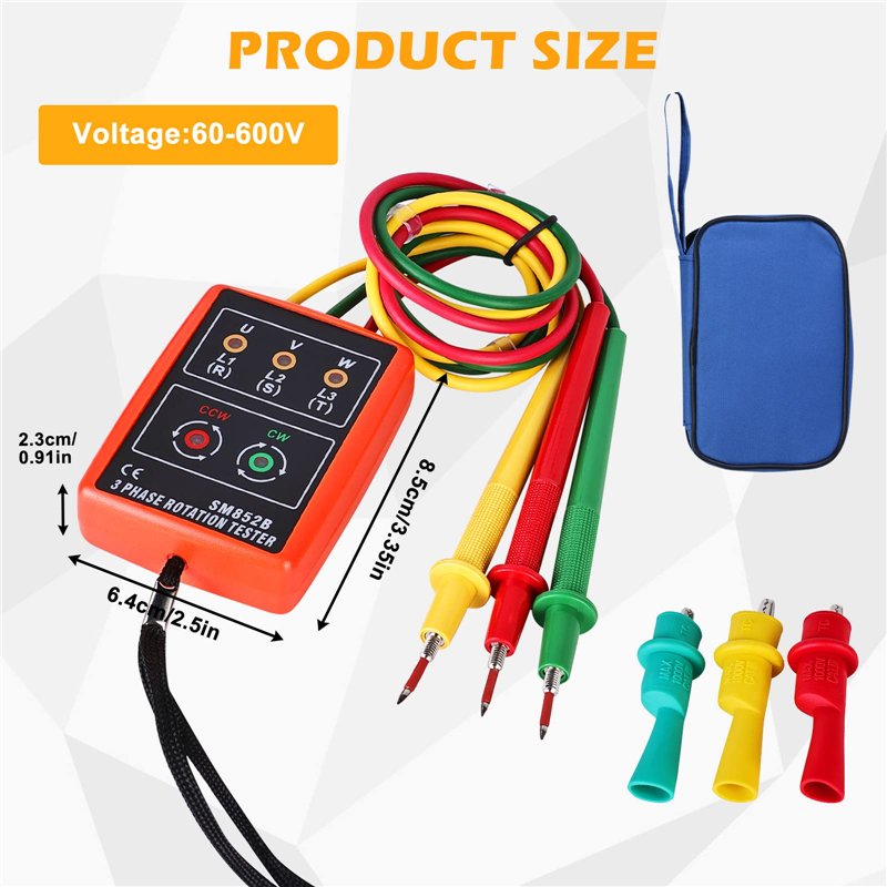 Indicateur de Testeur de Rotation à 3 Phases, 60V ~ 600V AC | Isleden