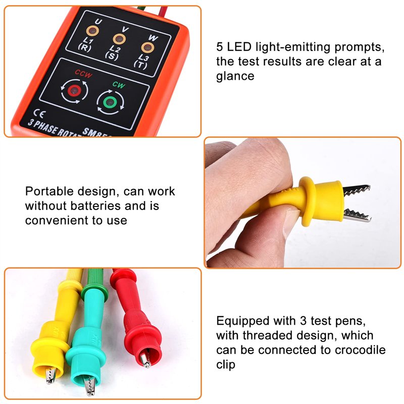 Indicateur de Testeur de Rotation à 3 Phases, 60V ~ 600V AC | Isleden