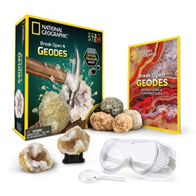 NATIONAL GEOGRAPHIC Kit Scientifique pour Ouvrir 4 Géodes – Comprend des Lunettes et Un Présentoir - Cadeau Scientifique STEM po