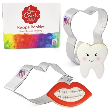 Ann Clark Cookie Cutters Ensemble de 2 emporte-pièces dentiste/sourire sympa avec livret de recettes