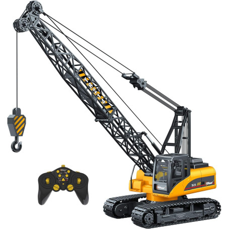 Grue de construction télécommandée 15 canaux avec lumières et sons - réaliste avec crochet de levage - camion RC jouets Digger p