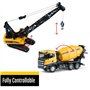 Top Race Modèles de Camions de Construction en Métal Moulé - Camion de Ciment et Grue Lourde - Jouets à l'Échelle 1:50 - Lot de 