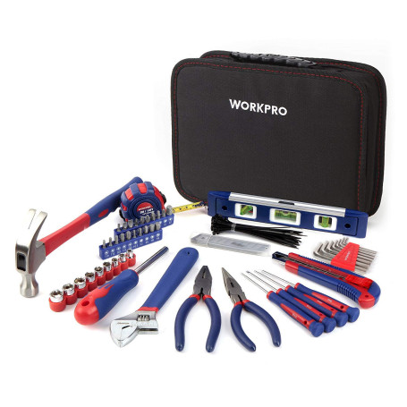 WORKPRO Kit d'Outils avec Sac de Rangement pour Usage Domestique ou du Travail 100 Pièces EN Acier au carbone et Cr-V
