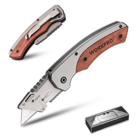 WORKPRO Cutter Utilitaire Pliant avec Manche en Bois