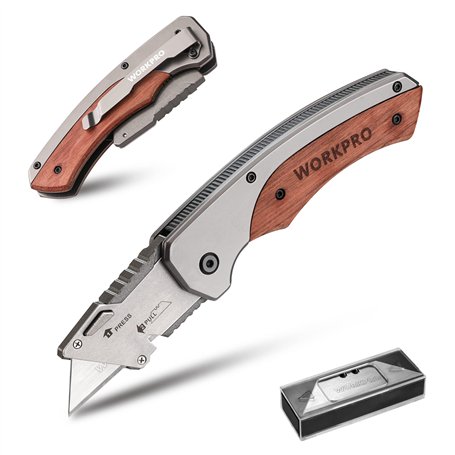 WORKPRO Cutter Utilitaire Pliant avec Manche en Bois