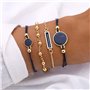 Edary Lot de 4 bracelets bohèmes superposés en cristal noir avec perles dorées et chaîne de main empilables faits à la main pour