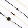 Edary Lot de 4 bracelets bohèmes superposés en cristal noir avec perles dorées et chaîne de main empilables faits à la main pour