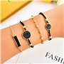 Edary Lot de 4 bracelets bohèmes superposés en cristal noir avec perles dorées et chaîne de main empilables faits à la main pour