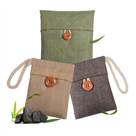 YNANNA Sac charbon actif odeur de bambou. Absorbeur d'odeur et assainisseur d'air. Pack de 1x200g parfumé et 2x50g purifiant. An