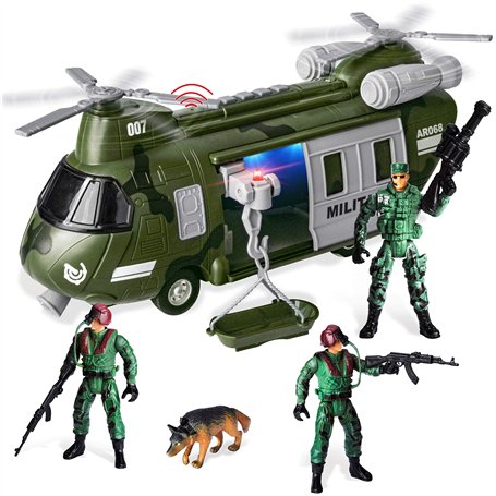 JOYIN Véhicules Militaires Ensemble de Jouets d'Hélicoptère de Transport à Friction avec Sirène Lumineuse et Sonore